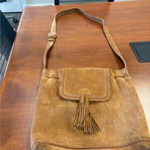 Vintage Real Suede Saddle Bag – Camel Tan – Boho Tassel Crossbody